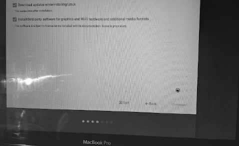 photo of MacBookpro screen stalled LinuxLite install
